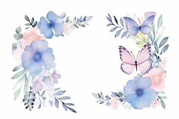 Water Color Pastel Flower and bloom, Wedding decorative perfect rectangle frame border, Generative AI - obrazy, fototapety, plakaty