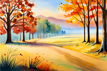 Landscape with yellow trees in the autumn