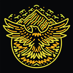 Obraz premium Hawk Mountain Monoline Vector Graphic Design illustration Emblem Symbol and Icon