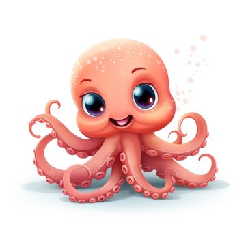 A cartoon octopus with a big smile on its face. Digital image.