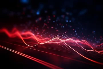 Keuken foto achterwand abstract futuristic background with red glowing neon moving high speed wave lines and bokeh lights. Data transfer concept Fantastic wallpaper, Generative AI © MG