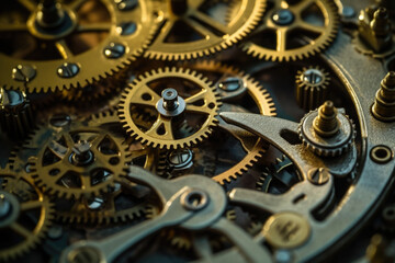 Fototapeta na wymiar Gears and cogs mechanism. Clockwork of a watch with jewels Industrial machinery. Generative AI