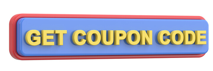 Get coupon code button. 3D illustration.