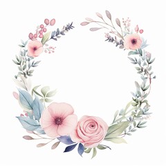 Water Color Pastel Flower and bloom, Wedding decorative perfect circle frame border, AI Genrative, Generative AI