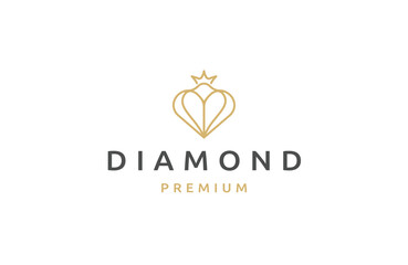 Luxury Diamond king with line art style logo design template flat vector