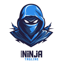 Blue Ninja Assassin Illustration: Logo, Mascot, Vector Graphic for Sport and E-Sport Gaming Teams, Lethal Mascot Head  © Giu Studios