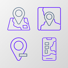 Set line City map navigation, Location, Folded with location marker and icon. Vector