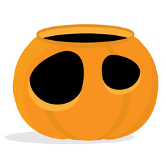 Empty pumpkin bucket with big sad eyes on a white background. Candlestick. Cartoon vector illustration