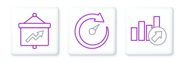 Set line Financial growth, Board with graph and Digital speed meter icon. Vector