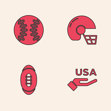 Set USA Independence day, Baseball ball, American football helmet and Football icon. Vector