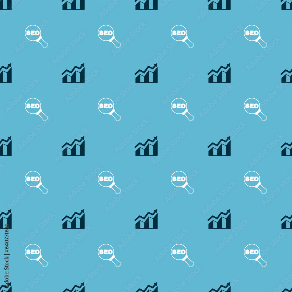Poster set financial growth increase and seo optimization on seamless pattern. vector