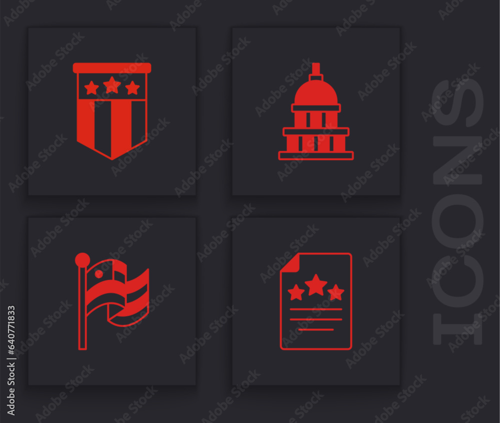 Wall mural set declaration of independence, american flag, white house and icon. vector