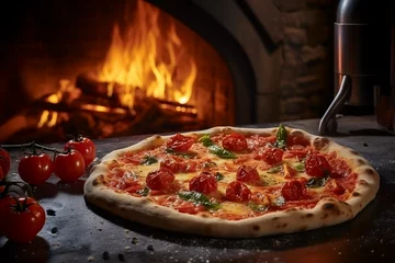 Foto op Plexiglas Pizza baked after traditional cooking in a wood oven © Patrizia Paradiso