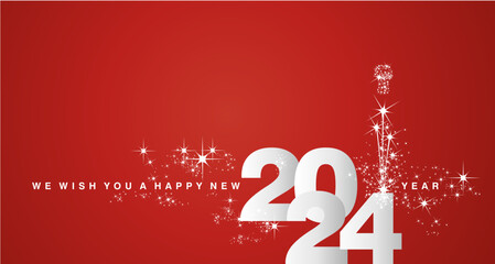 We wish you a Happy New Year 2024 event new elegant style shining silver white red greeting card