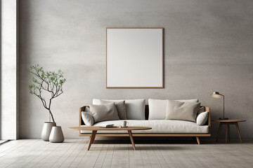 Generative ai collage picture image of stylish living room in minimalist style with couch