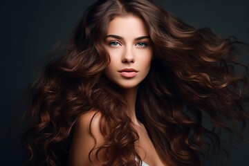 Fototapeta premium Generative ai collage image picture of lovely pretty woman looking in camera with long wavy haircut