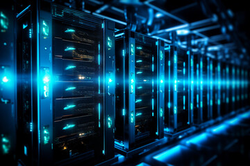 Generative ai collage image picture photo of data center interior with server storage high quality protection