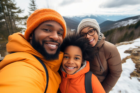 Generative ai collage photo of travelers enjoy hiking on high peak mountains
