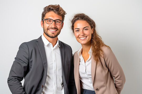 Success concept with diverse group of young business people standing together smiling isolated on white background 