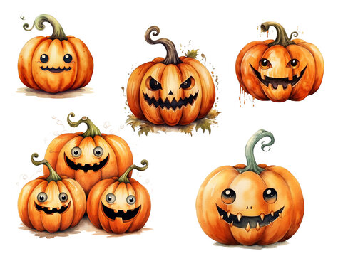 Watercolor hand drawing halloween  illustartion pumpkin, happy halloween sublimation, cute halloween, autumn illustration, holiday halloween, october party, halloween party