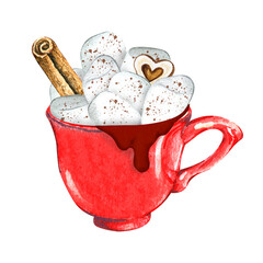 Christmas Drink. Christmas Hot Drink. Merry Christmas. Watercolor Illustration