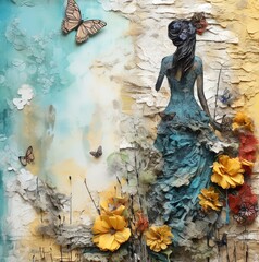Painting of a woman and butterflies