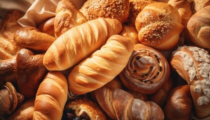 Pastries in a pile background. - obrazy, fototapety, plakaty