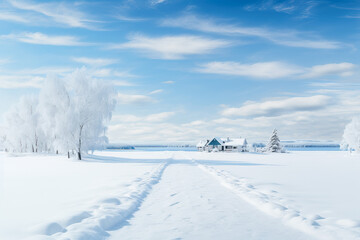 Fototapeta na wymiar A pristine Nordic winter scene with a serene white expanse that is visually pleasing and elegant 