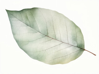 Ai Generated Art A Watercolor Painting of Single Leaf Against the White Background in Bright Pastel Sage Green Colors