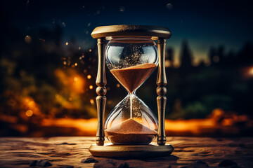 Hourglass with sand in it against a dark background counting time's passage 