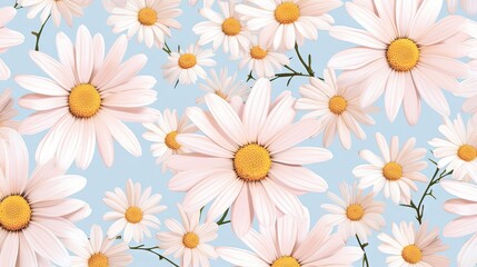  a bunch of white daisies with yellow centers on a blue background.  generative ai