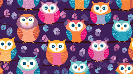 Birds, owls seamless background