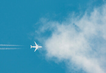 High altitude passenger plane. The plane enters the clouds.