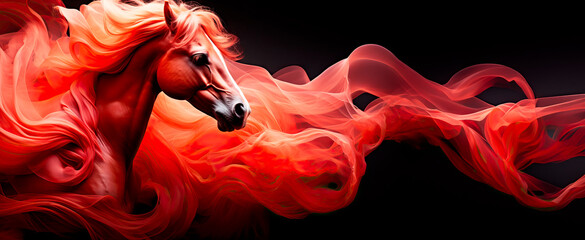 Apocalyptic Red Smoke Horse: Unveiling the Foretold Symbol of War from the Bible's Revelation Prophecy. - obrazy, fototapety, plakaty