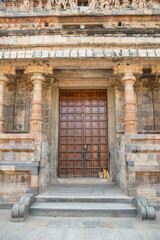 Old wooden door in Airavatesvara Temple, Darasuram, Tamil Nadu, India. One of Great Living Chola Temples - UNESCO World Heritage Site