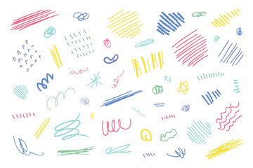 Hand drawn doodles and scribbles, squiggle lines with texture pencil 