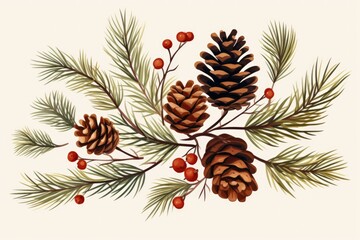 christmas fir branches with pine cones illustration