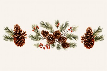 Fototapeta premium christmas fir branches with pine cones illustration