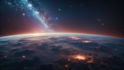 Fototapeta premium Deep space art. Nebulas, planets, galaxies and stars in beautiful composition. Awesome for wallpaper and print. Ai generated.