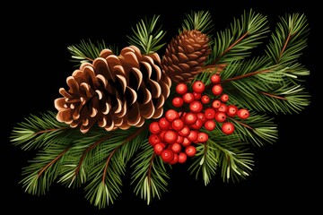 christmas fir branches with pine cones illustration