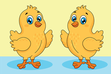 Free vector hand drawn cartoon chick illustration, funny, twins chick