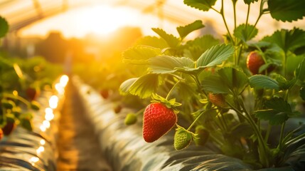 Strawberry plants on a farm.