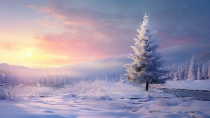 A lone tree in the middle of a snowy field