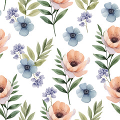 Floral summer seamless pattern with sweet peas. Watercolor hand drawn isolated illustration border, meadow or floral background for your design.