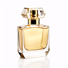 Men's Eau De Parfum in Beautiful Gold Glass Bottle Isolated on White: Fragrance for Men.