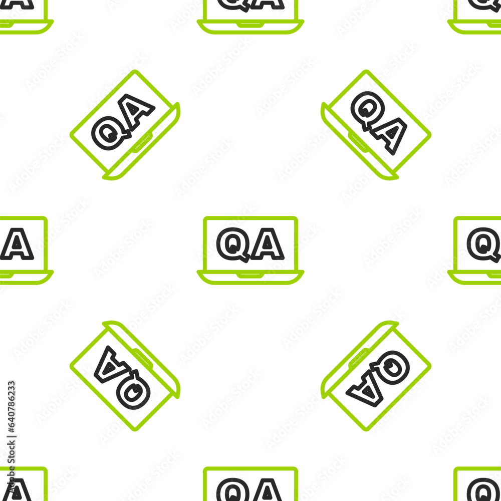 Poster Line Speech bubbles with Question and Answer icon isolated seamless pattern on white background. Q and A symbol. FAQ sign. Chat speech bubble and chart. Vector
