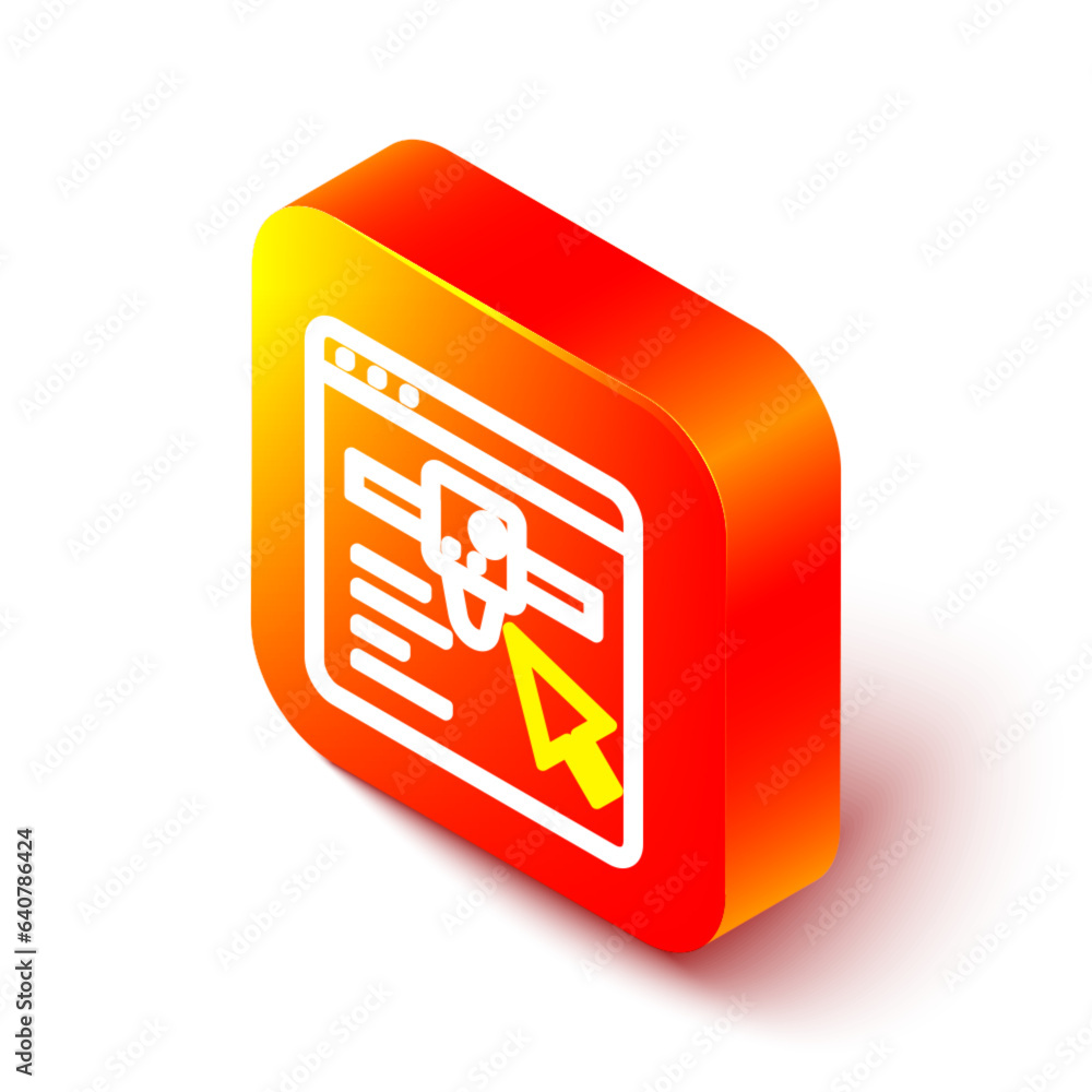 Poster isometric line 3d printer setting icon isolated on white background. 3d printing. orange square butt