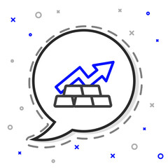 Line Finance growth chart arrow with gold bars icon isolated on white background. Financial success concept. Gold investment concept. Colorful outline concept. Vector