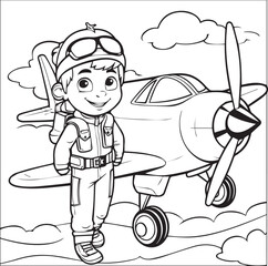 Coloring book with cartoon aviator