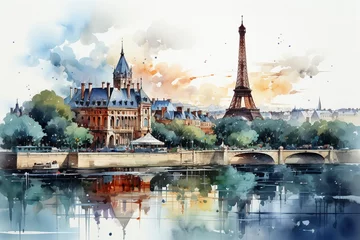 Foto op Plexiglas Paris skyline watercolor painting © MiraCle72